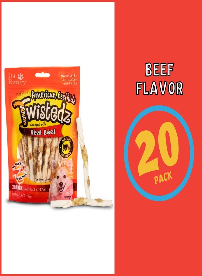 Pet Factory Twistedz American Beefhide 5" Twist Sticks Dog Chew Treats w/ Real Beef Meat Wrap - 20 Count/1 Pack - Image 4
